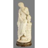 A 19TH CENTURY CARVED WHITE MARBLE STATUE DEPICTING A YOUNG MAIDEN