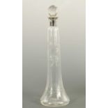 A STYLISH GEORGE V STOURBRIDGE SILVER MOUNTED GLASS LIQUOR DECANTER AND FACETTED STOPPER