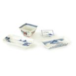 A GROUP OF FOUR ORIENTAL BLUE AND WHITE PORCELAIN SQUARE SHAPED DISHES