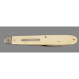 A GOOD 19TH CENTURY IVORY HANDLED POCKET KNIFE BY MOSLEY LONDON