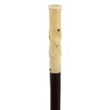 A 19TH CENTURY IVORY HANDLED WALKING STICK