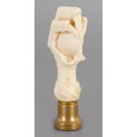 A 19TH CENTURY CARVED IVORY AND BLOODSTONE SEAL