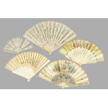 A COLLECTION OF FIVE 19TH CENTURY IVORY AND MOTHER-OF-PEARL FANS