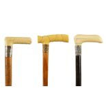 A SELECTION OF THREE 19TH CENTURY IVORY HANDLED WALKING STICKS