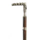 A LATE 19TH CENTURY SILVERED METAL MOUNTED WALKING STICK