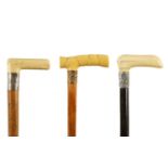 A SELECTION OF THREE 19TH CENTURY IVORY HANDLED WALKING STICKS