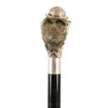 AN UNUSAL LATE 19TH CENTURY SILVER MOUNTED AND ROCK CRYSTAL WALKING STICK