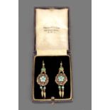 A PAIR OF LATE 19TH CENTURY 9CT GOLD TURQUOISE EARRINGS