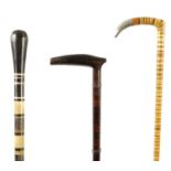 THREE LATE 19TH CENTURY SEGMENTED HORN WALKING STICKS