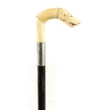 AN EARLY 20TH CENTURY CARVED BONE DOGS HEAD WALKING STICK