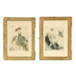 A PAIR OF LOUIS ICART COLOURED ENGRAVED MENU CARDS