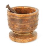 AN 18TH CENTURY TREEN-WARE TURNED FRUITWOOD MORTAR