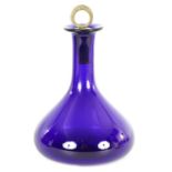 A 19TH CENTURY BRISTOL BLUE ONION SHAPED DECANTER