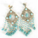 A PAIR OF ART DECO DIAMOND AND TURQUOISE EARRINGS