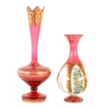 TWO 19TH CENTURY RUBY AND WHITE OVERLAY BOHEMIAN GLASS VASES