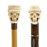 TWO LATE 19TH CENTURY CARVED BONE WALKING STICKS