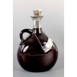 SILVER GLASS VICTORAIAN BRANDY FLASK