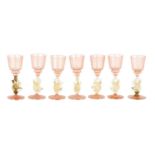 A SET OF SEVEN 19TH CENTURY VENEITIAN GLASS WINE GLASSES