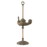 A 19TH CENTURY STYLE ORNATE CAST BRASS ADJUSTABLE WHALE OIL LAMP