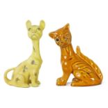 AN ALURVALE POTTERY CAT IN THE MANNER OF GALLE TOGETHER WITH ANOTHER SIMILAR CAT