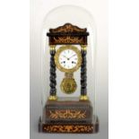 A MID 19TH CENTURY FRENCH PORTICO CLOCK UNDER DOME