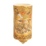 A MEIJI PERIOD JAPANESE CYLINDRICAL SATSUMA SPILL VASE OF SMALL SIZE