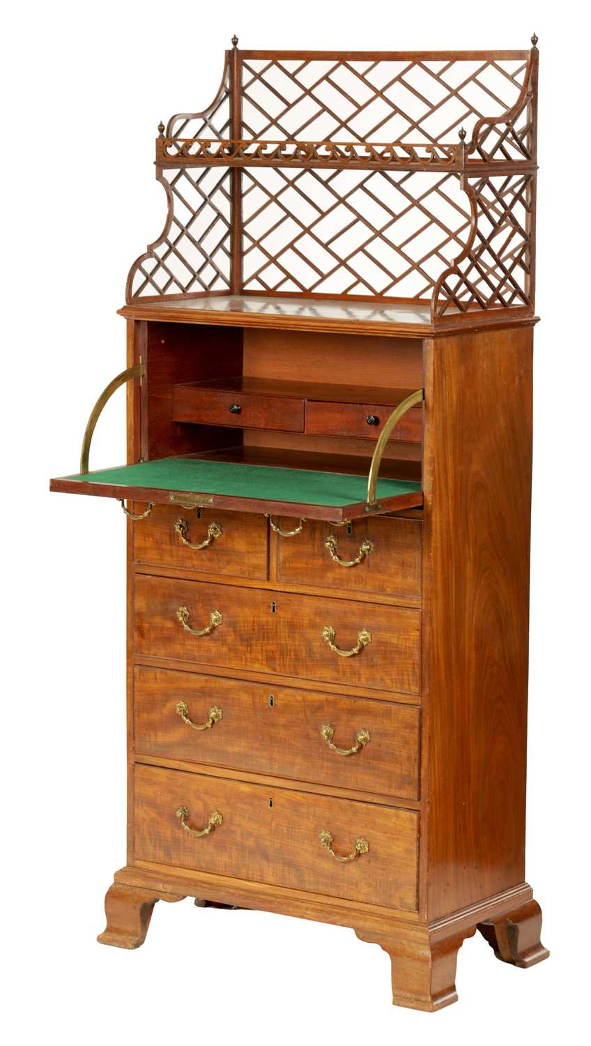 A RARE GEORGE III MAHOGANY LIBRARY SECRETAIRE CHEST OF DRAWERS WITH DETACHABLE BOOK CARRIER