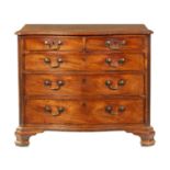 A GOOD GEORGE III FIGURED MAHOGANY SERPENTINE CHEST OF SMALL SIZE