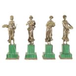 A SET OF FOUR ITALIAN SILVER AND MALACHITE SCULPTURES