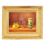 ANDRES GOMBAR 20TH CENTURY HUNGARIAN OIL ON WOOD PANEL - STILL LIFE