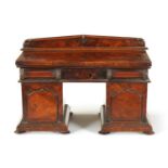 A 19TH CENTURY MAHOGANY TEA CADDY FORMED AS A TWIN PEDESTAL SIDEBOARD