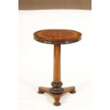 A REGENCY ROSEWOOD AND SPECIMEN INLAID TILT TOP OCCASIONAL TABLE