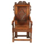 A 17TH CENTURY JOINED OAK INLAID ‘LEEDS AREA’ WAINSCOT CHAIR