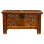 A GOOD LATE 17TH CENTURY JOINED OAK COFFER OF SMALL SIZE