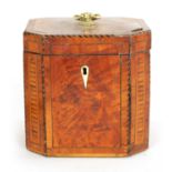 A GEORGE III INLAID AND CHEQUER-STRUNG FIGURED SATINWOOD TEA CADDY