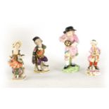 TWO 18TH CENTURY SMALL DERBY FIGURES OF AN OYSTER VENDOR AND A FLOWER SELLER