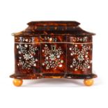 A 19TH CENTURY INVERTED DOUBLE BOW-SIDED TORTOISESHELL AND MOTHER-OF-PEARL INLAID TEA CADDY