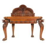 AN UNUSUAL MID 19TH CENTURY WALNUT SERVING TABLE IN THE MANNER OF WILLIAMS AND GIBTON, DUBLIN