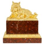 A 19TH CENTURY GILT METAL AND ROUGE VEINED MARBLE SCULPTURE