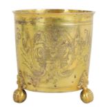 A LATE 17TH CENTURY GERMAN SILVER GILT CYLINDRICAL BEAKER BEARING ENGRAVED FAMILY CRESTS AND INITIAL