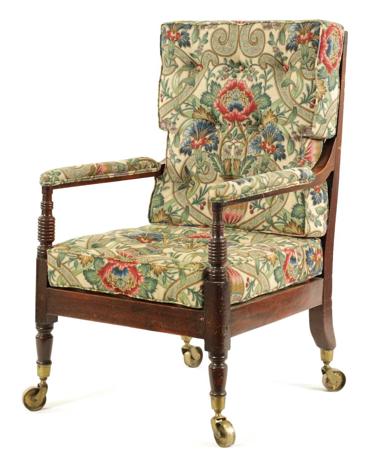 A GEORGE III MAHOGANY LIBRARY CHAIR