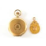OF FOOTBALL INTEREST - A 9CT GOLD PRESENTATION MEDAL TOGETHER WITH A WALTHAM POCKET WATCH