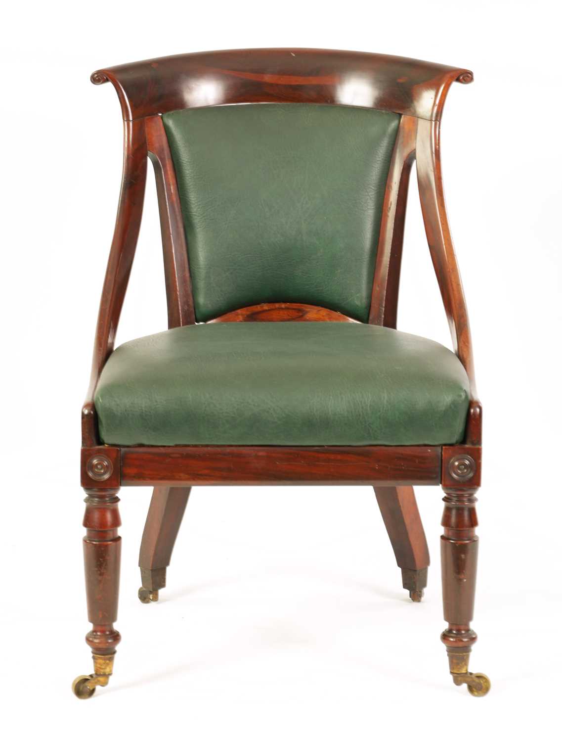 AN UNUSUAL REGENCY GONÇALO-ALVES TIMBER LIBRARY CHAIR IN THE MANNER OF GILLOWS