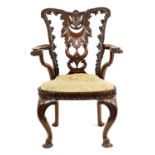 A 19TH CENTURY MAHOGANY CHIPPENDALE DESIGN OPEN ARMCHAIR