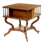 AN UNUSUAL 19TH CENTURY LOW-WAISTED FIGURED ROSEWOOD OPEN BOOKCASE /OCCASIONAL TABLE