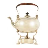 AN EDWARD VII SILVER TEA KETTLE ON STAND OF GEORGE I DESIGN