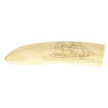 A LARGE EARLY 19TH CENTURY WHALE'S TOOTH SCRIMSHAW