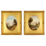 RAYMOND RUSHTON A FINE PAIR OF ROYAL WORCESTER GREEK AND TURKISH SCENES LARGE OVAL FRAMED PORCELAIN