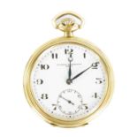 AN EARLY 20TH CENTURY SWISS 14CT GOLD OPEN FACE POCKET WATCH RETAILED BY VACHERON & CONSTANTIN GENEV