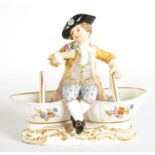 A LATE 19TH CENTURY MEISSEN FIGURAL DOUBLE-SIDED SALT